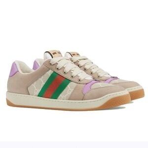 $1,060 Gucci Screener GG Beige Lilac Sneakers Web Canvas EU 41 US 11 BNIB